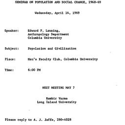Announcements, 1969-04-14. ...
