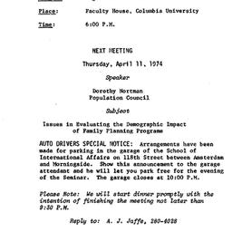 Announcements, 1974-03-19. ...
