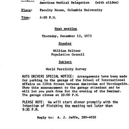 Announcements, 1973-11-13. ...