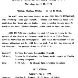 Announcements, 1974-04-11. ...