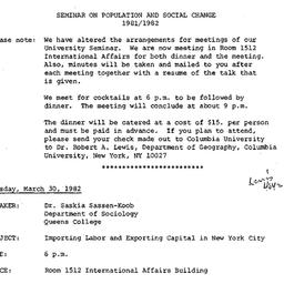 Announcements, 1982-03-30. ...