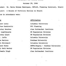 Minutes, 1986-10-29. Popula...