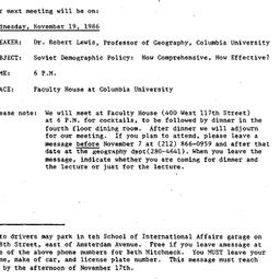 Announcements, 1986-11-19. ...
