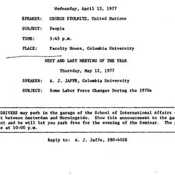 Announcements, 1977-04-13. ...