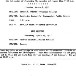 Announcements, 1977-03-08. ...
