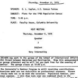 Announcements, 1976-11-11. ...