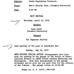 Announcements, 1971-03-15. ...