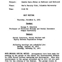 Announcements, 1970-11-10. ...