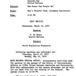 Announcements, 1971-02-15. ...