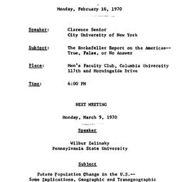 Announcements, 1970-02-16. ...