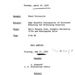 Announcements, 1970-04-14. ...