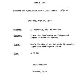 Announcements, 1970-05-14. ...
