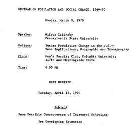 Announcements, 1970-03-09. ...