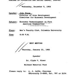 Announcements, 1964-12-01. ...