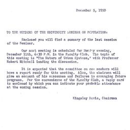 Announcements, 1950-12-05. ...