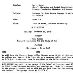 Announcements, 1974-10-29. ...