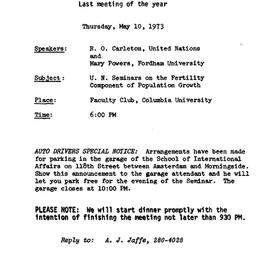 Announcements, 1973-05-10. ...