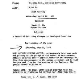 Announcements, 1973-03-13. ...
