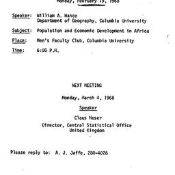 Announcements, 1968-02-05. ...