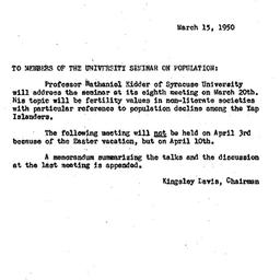 Announcements, 1950-03-15. ...