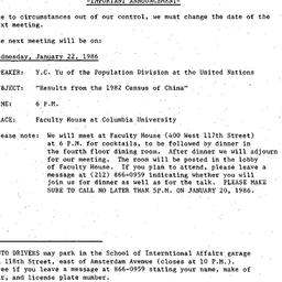 Announcements, 1986-01-22. ...