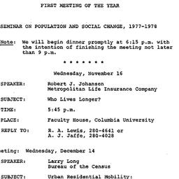 Announcements, 1977-11-16. ...