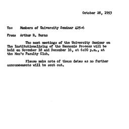 Announcements, 1953-10-28. ...