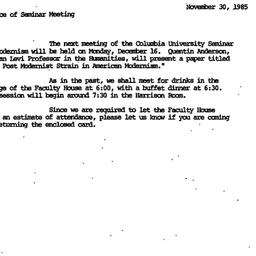 Announcements, 1985-11-30. ...