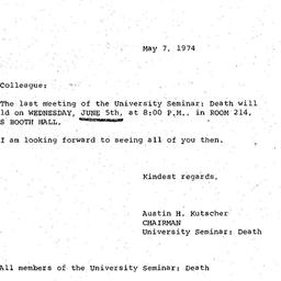 Announcements, 1974-05-07. ...