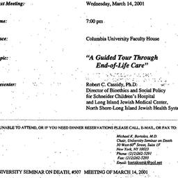 Announcements, 2001-03-14. ...