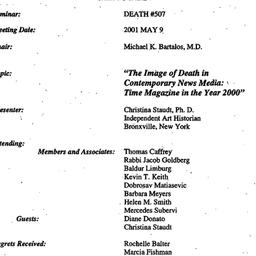 Minutes, 2001-05-09. Death,...