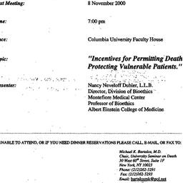 Announcements, 2000-11-08. ...