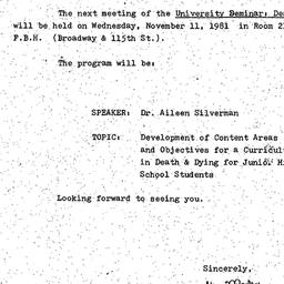 Announcements, 1981-11-11. ...