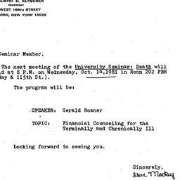 Announcements, 1981-10-14. ...