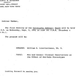 Announcements, 1981-09-09. ...