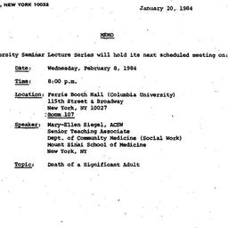 Announcements, 1984-01-20. ...