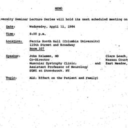 Announcements, 1984-03-26. ...
