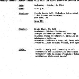 Announcements, 1986-09-10. ...