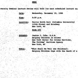 Announcements, 1986-11-19. ...
