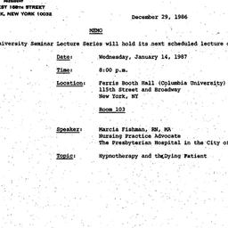 Announcements, 1986-12-29. ...