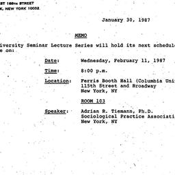 Announcements, 1987-01-30. ...