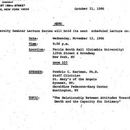 Announcements, 1986-10-21. ...