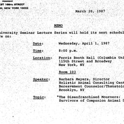 Announcements, 1987-03-20. ...