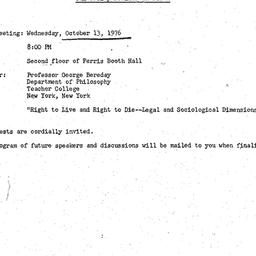 Announcements, 1976-10-13. ...