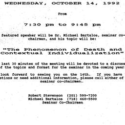 Announcements, 1992-10-14. ...