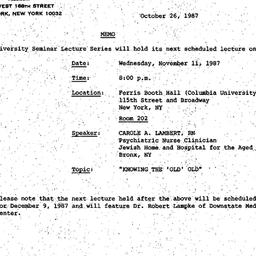 Announcements, 1987-10-26. ...
