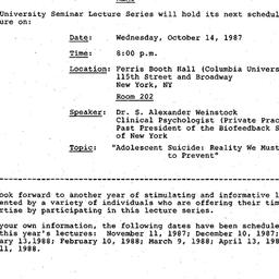 Announcements, 1987-09-08. ...