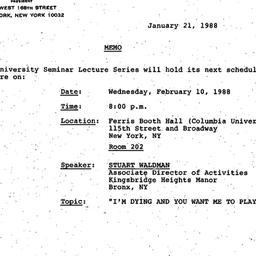 Announcements, 1988-01-21. ...