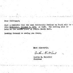 Announcements, 1974-10-09. ...