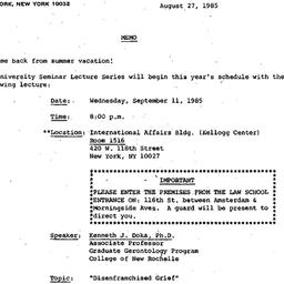 Announcements, 1986-08-27. ...